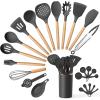 imageEfar Silicone Cooking Utensils Set 446 Heat Resistant 10PCS Kitchen Utensils Set with Wooden Handle for Nonstick Cookware Kitchen Tools Spatula Whisk Tongs Ladle Nontoxic ampamp Healthy WhiteGray