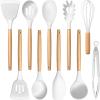 imageEfar Silicone Cooking Utensils Set 446 Heat Resistant 10PCS Kitchen Utensils Set with Wooden Handle for Nonstick Cookware Kitchen Tools Spatula Whisk Tongs Ladle Nontoxic ampamp Healthy WhiteWhite