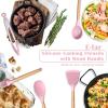 imageEfar Silicone Cooking Utensils Set 446 Heat Resistant 10PCS Kitchen Utensils Set with Wooden Handle for Nonstick Cookware Kitchen Tools Spatula Whisk Tongs Ladle Nontoxic ampamp Healthy WhitePink