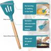 imageEfar Silicone Cooking Utensils Set 446 Heat Resistant 10PCS Kitchen Utensils Set with Wooden Handle for Nonstick Cookware Kitchen Tools Spatula Whisk Tongs Ladle Nontoxic ampamp Healthy WhiteNavy Blue