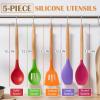 imageEfar Silicone Cooking Utensils Set 446 Heat Resistant 10PCS Kitchen Utensils Set with Wooden Handle for Nonstick Cookware Kitchen Tools Spatula Whisk Tongs Ladle Nontoxic ampamp Healthy WhiteMulticolor
