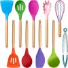 imageEfar Silicone Cooking Utensils Set 446 Heat Resistant 10PCS Kitchen Utensils Set with Wooden Handle for Nonstick Cookware Kitchen Tools Spatula Whisk Tongs Ladle Nontoxic ampamp Healthy WhiteMulticolor