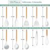 imageEfar Silicone Cooking Utensils Set 446 Heat Resistant 10PCS Kitchen Utensils Set with Wooden Handle for Nonstick Cookware Kitchen Tools Spatula Whisk Tongs Ladle Nontoxic ampamp Healthy WhiteWhite