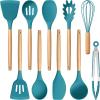 imageEfar Silicone Cooking Utensils Set 446 Heat Resistant 10PCS Kitchen Utensils Set with Wooden Handle for Nonstick Cookware Kitchen Tools Spatula Whisk Tongs Ladle Nontoxic ampamp Healthy WhiteNavy Blue