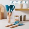 imageEfar Silicone Cooking Utensils Set 446 Heat Resistant 10PCS Kitchen Utensils Set with Wooden Handle for Nonstick Cookware Kitchen Tools Spatula Whisk Tongs Ladle Nontoxic ampamp Healthy WhiteNavy Blue