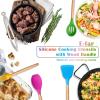 imageEfar Silicone Cooking Utensils Set 446 Heat Resistant 10PCS Kitchen Utensils Set with Wooden Handle for Nonstick Cookware Kitchen Tools Spatula Whisk Tongs Ladle Nontoxic ampamp Healthy WhiteMulticolor