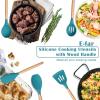 imageEfar Silicone Cooking Utensils Set 446 Heat Resistant 10PCS Kitchen Utensils Set with Wooden Handle for Nonstick Cookware Kitchen Tools Spatula Whisk Tongs Ladle Nontoxic ampamp Healthy WhiteNavy Blue