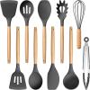 imageEfar Silicone Cooking Utensils Set 446 Heat Resistant 10PCS Kitchen Utensils Set with Wooden Handle for Nonstick Cookware Kitchen Tools Spatula Whisk Tongs Ladle Nontoxic ampamp Healthy WhiteGray