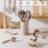 imageEfar Silicone Cooking Utensils Set 446 Heat Resistant 10PCS Kitchen Utensils Set with Wooden Handle for Nonstick Cookware Kitchen Tools Spatula Whisk Tongs Ladle Nontoxic ampamp Healthy WhiteKhaki