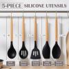 imageEfar Silicone Cooking Utensils Set 446 Heat Resistant 10PCS Kitchen Utensils Set with Wooden Handle for Nonstick Cookware Kitchen Tools Spatula Whisk Tongs Ladle Nontoxic ampamp Healthy WhiteBlack