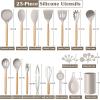 imageEfar Silicone Cooking Utensils Set 446 Heat Resistant 10PCS Kitchen Utensils Set with Wooden Handle for Nonstick Cookware Kitchen Tools Spatula Whisk Tongs Ladle Nontoxic ampamp Healthy WhiteKhaki