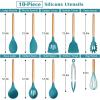 imageEfar Silicone Cooking Utensils Set 446 Heat Resistant 10PCS Kitchen Utensils Set with Wooden Handle for Nonstick Cookware Kitchen Tools Spatula Whisk Tongs Ladle Nontoxic ampamp Healthy WhiteNavy Blue