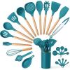 imageEfar Silicone Cooking Utensils Set 446 Heat Resistant 10PCS Kitchen Utensils Set with Wooden Handle for Nonstick Cookware Kitchen Tools Spatula Whisk Tongs Ladle Nontoxic ampamp Healthy WhiteNavy Blue