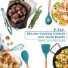 imageEfar Silicone Cooking Utensils Set 446 Heat Resistant 10PCS Kitchen Utensils Set with Wooden Handle for Nonstick Cookware Kitchen Tools Spatula Whisk Tongs Ladle Nontoxic ampamp Healthy WhiteNavy Blue