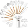 imageEfar Silicone Cooking Utensils Set 446 Heat Resistant 10PCS Kitchen Utensils Set with Wooden Handle for Nonstick Cookware Kitchen Tools Spatula Whisk Tongs Ladle Nontoxic ampamp Healthy WhiteWhite
