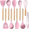 imageEfar Silicone Cooking Utensils Set 446 Heat Resistant 10PCS Kitchen Utensils Set with Wooden Handle for Nonstick Cookware Kitchen Tools Spatula Whisk Tongs Ladle Nontoxic ampamp Healthy WhitePink