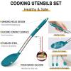 imageEfar Silicone Cooking Utensils Set 7 Pcs Heat Resistant Kitchen Utensils with Stainless Steel Handle Slotted Turner Spoon Soup Ladle Pasta Server Skimmer Tongs for Nonstick Cookware GrayBlue