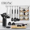 imageEfar Silicone Cooking Utensils Set 7 Pcs Heat Resistant Kitchen Utensils with Stainless Steel Handle Slotted Turner Spoon Soup Ladle Pasta Server Skimmer Tongs for Nonstick Cookware GrayBlack