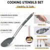 imageEfar Silicone Cooking Utensils Set 7 Pcs Heat Resistant Kitchen Utensils with Stainless Steel Handle Slotted Turner Spoon Soup Ladle Pasta Server Skimmer Tongs for Nonstick Cookware GrayGray