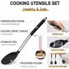 imageEfar Silicone Cooking Utensils Set 7 Pcs Heat Resistant Kitchen Utensils with Stainless Steel Handle Slotted Turner Spoon Soup Ladle Pasta Server Skimmer Tongs for Nonstick Cookware GrayBlack