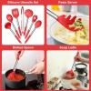 imageEfar Silicone Cooking Utensils Set 7 Pcs Heat Resistant Kitchen Utensils with Stainless Steel Handle Slotted Turner Spoon Soup Ladle Pasta Server Skimmer Tongs for Nonstick Cookware GrayRed