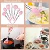 imageEfar Silicone Cooking Utensils Set 7 Pcs Heat Resistant Kitchen Utensils with Stainless Steel Handle Slotted Turner Spoon Soup Ladle Pasta Server Skimmer Tongs for Nonstick Cookware GrayPink