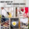 imageEfar Silicone Cooking Utensils Set 7 Pcs Heat Resistant Kitchen Utensils with Stainless Steel Handle Slotted Turner Spoon Soup Ladle Pasta Server Skimmer Tongs for Nonstick Cookware GrayBlack