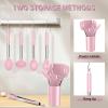 imageEfar Silicone Cooking Utensils Set 7 Pcs Heat Resistant Kitchen Utensils with Stainless Steel Handle Slotted Turner Spoon Soup Ladle Pasta Server Skimmer Tongs for Nonstick Cookware GrayPink