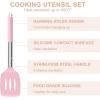 imageEfar Silicone Cooking Utensils Set 7 Pcs Heat Resistant Kitchen Utensils with Stainless Steel Handle Slotted Turner Spoon Soup Ladle Pasta Server Skimmer Tongs for Nonstick Cookware GrayPink