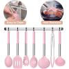 imageEfar Silicone Cooking Utensils Set 7 Pcs Heat Resistant Kitchen Utensils with Stainless Steel Handle Slotted Turner Spoon Soup Ladle Pasta Server Skimmer Tongs for Nonstick Cookware GrayPink