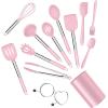 imageEfar Silicone Cooking Utensils Set 7 Pcs Heat Resistant Kitchen Utensils with Stainless Steel Handle Slotted Turner Spoon Soup Ladle Pasta Server Skimmer Tongs for Nonstick Cookware GrayPink