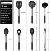imageEfar Silicone Cooking Utensils Set 7 Pcs Heat Resistant Kitchen Utensils with Stainless Steel Handle Slotted Turner Spoon Soup Ladle Pasta Server Skimmer Tongs for Nonstick Cookware GrayBlack
