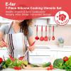 imageEfar Silicone Cooking Utensils Set 7 Pcs Heat Resistant Kitchen Utensils with Stainless Steel Handle Slotted Turner Spoon Soup Ladle Pasta Server Skimmer Tongs for Nonstick Cookware GrayRed