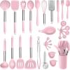 imageEfar Silicone Cooking Utensils Set 7 Pcs Heat Resistant Kitchen Utensils with Stainless Steel Handle Slotted Turner Spoon Soup Ladle Pasta Server Skimmer Tongs for Nonstick Cookware GrayPink