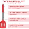 imageEfar Silicone Cooking Utensils Set 7 Pcs Heat Resistant Kitchen Utensils with Stainless Steel Handle Slotted Turner Spoon Soup Ladle Pasta Server Skimmer Tongs for Nonstick Cookware GrayRed