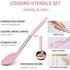 imageEfar Silicone Cooking Utensils Set 7 Pcs Heat Resistant Kitchen Utensils with Stainless Steel Handle Slotted Turner Spoon Soup Ladle Pasta Server Skimmer Tongs for Nonstick Cookware GrayPink