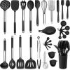 imageEfar Silicone Cooking Utensils Set 7 Pcs Heat Resistant Kitchen Utensils with Stainless Steel Handle Slotted Turner Spoon Soup Ladle Pasta Server Skimmer Tongs for Nonstick Cookware GrayBlack