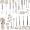 imageEfar Silicone Cooking Utensils Set 7 Pcs Heat Resistant Kitchen Utensils with Stainless Steel Handle Slotted Turner Spoon Soup Ladle Pasta Server Skimmer Tongs for Nonstick Cookware GrayKhaki