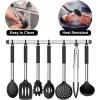 imageEfar Silicone Cooking Utensils Set 7 Pcs Heat Resistant Kitchen Utensils with Stainless Steel Handle Slotted Turner Spoon Soup Ladle Pasta Server Skimmer Tongs for Nonstick Cookware GrayBlack