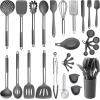imageEfar Silicone Cooking Utensils Set 7 Pcs Heat Resistant Kitchen Utensils with Stainless Steel Handle Slotted Turner Spoon Soup Ladle Pasta Server Skimmer Tongs for Nonstick Cookware GrayGray