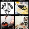 imageEfar Silicone Cooking Utensils Set 7 Pcs Heat Resistant Kitchen Utensils with Stainless Steel Handle Slotted Turner Spoon Soup Ladle Pasta Server Skimmer Tongs for Nonstick Cookware GrayBlack
