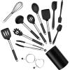 imageEfar Silicone Cooking Utensils Set 7 Pcs Heat Resistant Kitchen Utensils with Stainless Steel Handle Slotted Turner Spoon Soup Ladle Pasta Server Skimmer Tongs for Nonstick Cookware GrayBlack