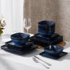 imageEfar Square Plates and Bowls Sets 12Piece Stoneware Dinnerware Sets for 4 Reactive Glaze Dish Set Chip and Scratch Resistant Microwave and Dishwasher Safe Seashell WhiteDeep Sea Blue