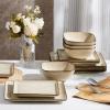 imageEfar Square Plates and Bowls Sets 12Piece Stoneware Dinnerware Sets for 4 Reactive Glaze Dish Set Chip and Scratch Resistant Microwave and Dishwasher Safe Seashell WhiteSandy Beige