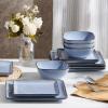 imageEfar Square Plates and Bowls Sets 12Piece Stoneware Dinnerware Sets for 4 Reactive Glaze Dish Set Chip and Scratch Resistant Microwave and Dishwasher Safe Seashell WhiteOcean Blue