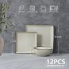 imageEfar Square Plates and Bowls Sets 12Piece Stoneware Dinnerware Sets for 4 Reactive Glaze Dish Set Chip and Scratch Resistant Microwave and Dishwasher Safe Seashell WhiteSandy Beige