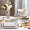 imageEfar Square Plates and Bowls Sets 12Piece Stoneware Dinnerware Sets for 4 Reactive Glaze Dish Set Chip and Scratch Resistant Microwave and Dishwasher Safe Seashell WhiteSeashell White