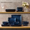 imageEfar Square Plates and Bowls Sets 12Piece Stoneware Dinnerware Sets for 4 Reactive Glaze Dish Set Chip and Scratch Resistant Microwave and Dishwasher Safe Seashell WhiteDeep Sea Blue