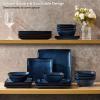imageEfar Square Plates and Bowls Sets 12Piece Stoneware Dinnerware Sets for 4 Reactive Glaze Dish Set Chip and Scratch Resistant Microwave and Dishwasher Safe Seashell WhiteDeep Sea Blue