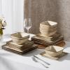 imageEfar Square Plates and Bowls Sets 12Piece Stoneware Dinnerware Sets for 4 Reactive Glaze Dish Set Chip and Scratch Resistant Microwave and Dishwasher Safe Seashell WhiteSandy Beige
